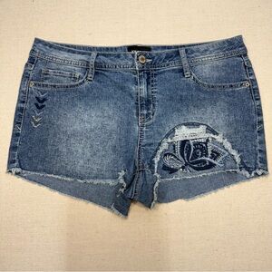 Joe Boxer Jean Shorts Juniors Size 11 Embroidered Frayed Cut Off Hem Blue Denim